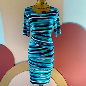 Connected Apparel Teal Multi-colored Layered Dress